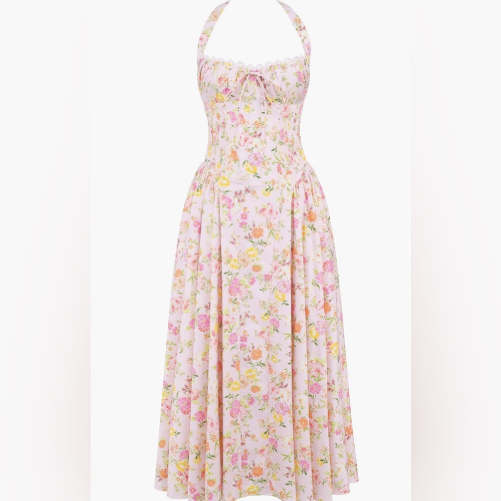 House of CB Adabella Floral Pleated Dress - Pink and Yellow